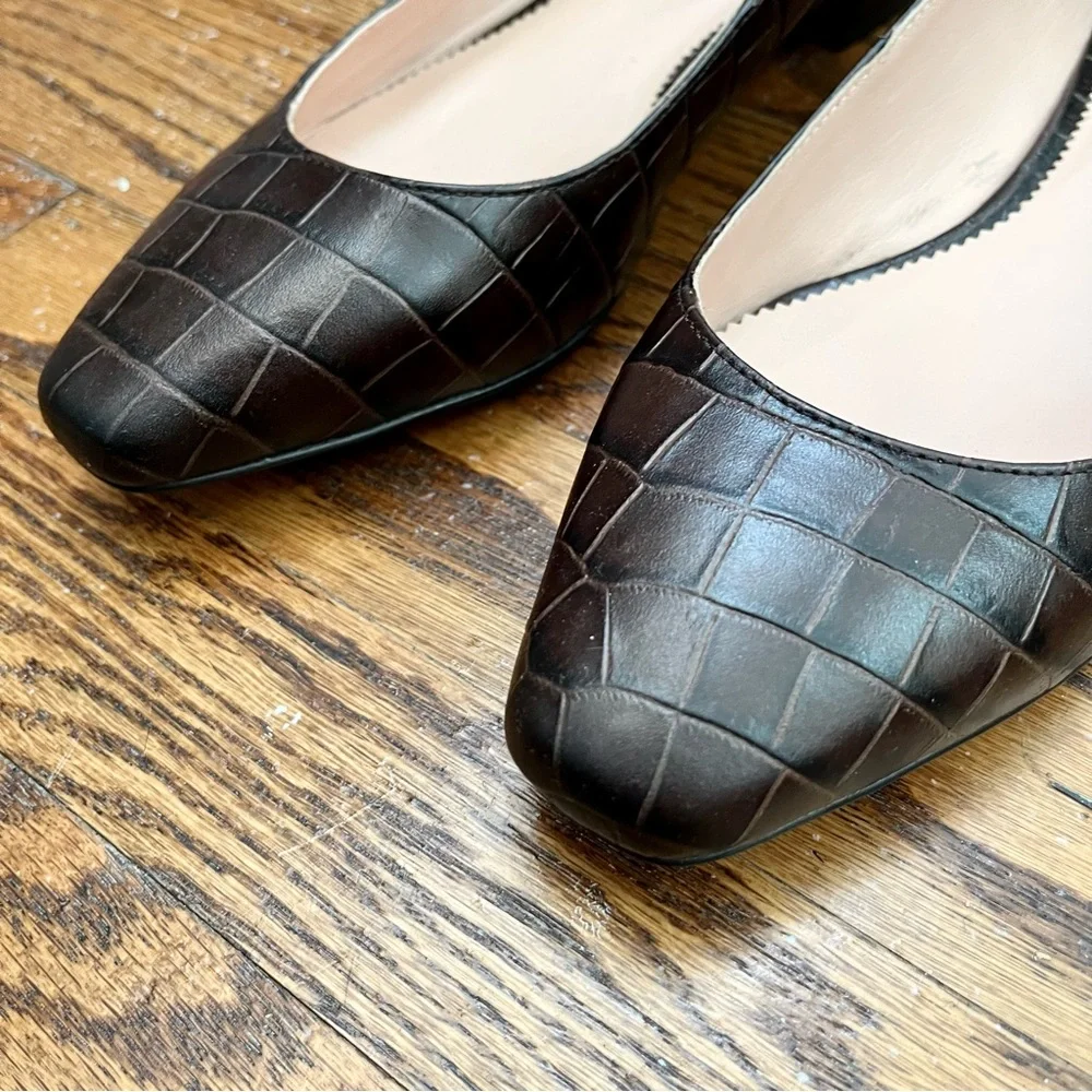 J crew leather croc embossed Carolyn skimmer flats